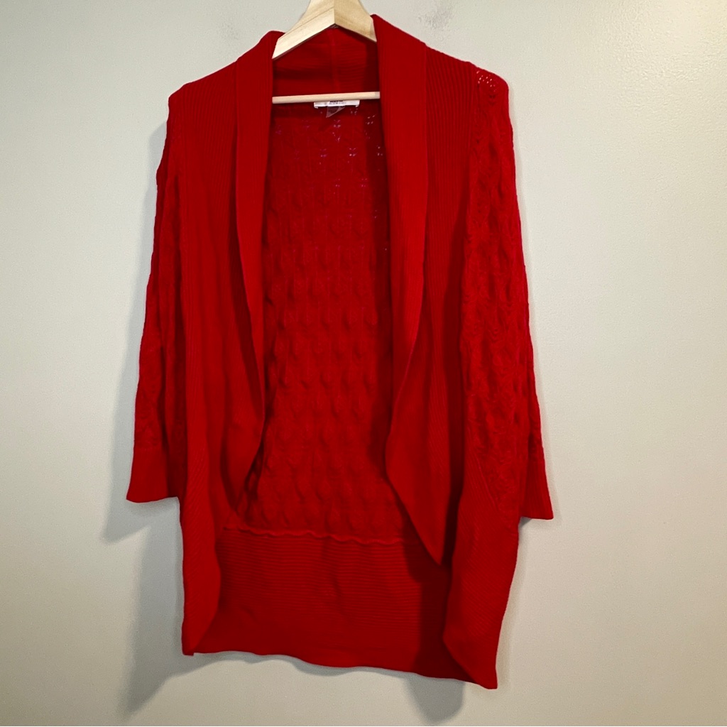 Alia Open Cardigan Sweater Red Beautiful Size 1x
